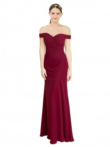 Shop Off the Shoulder Long Chiffon Prom Dress with Pleats