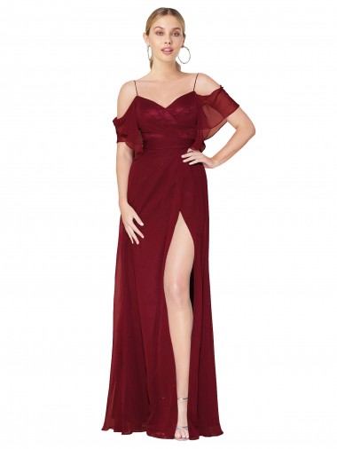 Shop Cold Shoulder Long Mermaid Chiffon Prom Dress with Straps