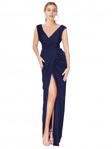 Shop Draped V-Neck Long Chiffon Prom Dress with Front Slit