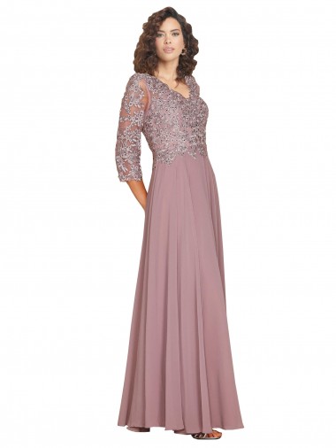 Shop Hand-Beaded Bodice V-Neckline Long Sleeves Chiffon Prom Dress