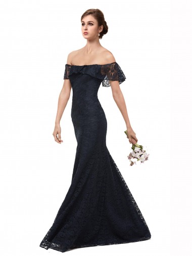 Shop Off the Shoulder Long Lace Prom Dress with Flutter Sleeves
