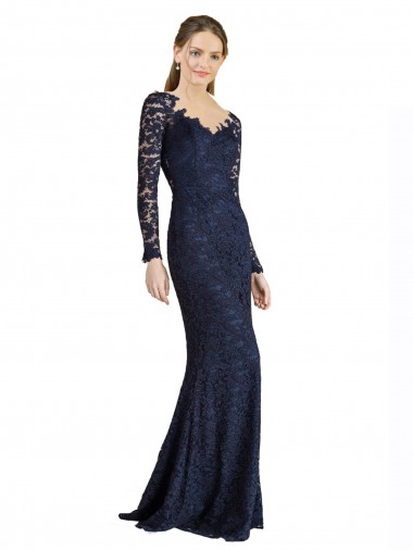 Shop Illusion Long Sleeves Lace Prom Dress with Sheer Keyhole Back
