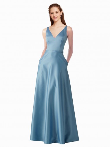 Shop Classic Satin V-Neck A-Line Prom Dress with Pockets