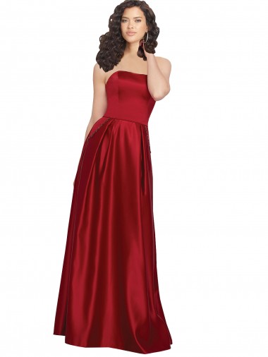 Shop Strapless Satin Prom Dress with Beaded Pocket and Soft Pleating