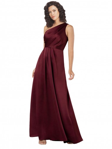 Shop One Shoulder Silky Satin Prom Dress with Subtle Pleats