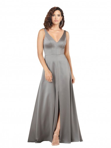 Shop Plunging V-Neckline Long A-Line Silky Satin Prom Dress