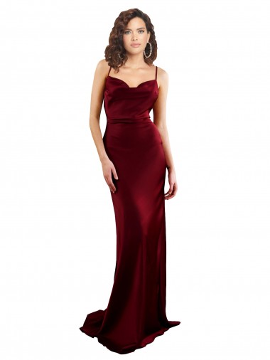 Shop Cowl Neck Long Criss Cross Open Back Silky Satin Prom Dress