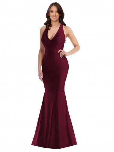 Shop Plunge Neckline Cutout Low Back Silky Satin Mermaid Prom Dress