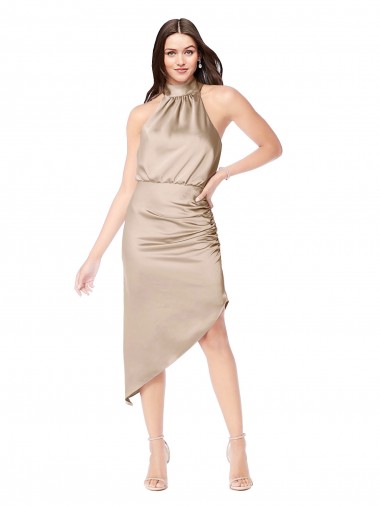 Shop Silky Satin High Low Midi Length Cocktail Prom Dress / Homecoming Dress with Asymmetric Skirt
