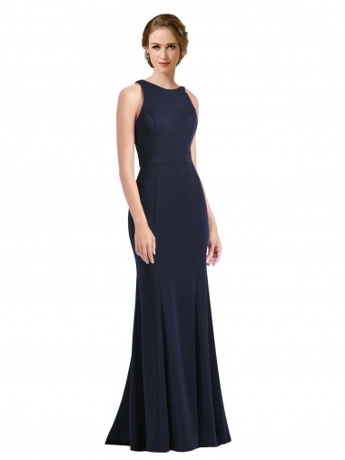 Shop High Neck Sheath Long Crepe Prom Dress