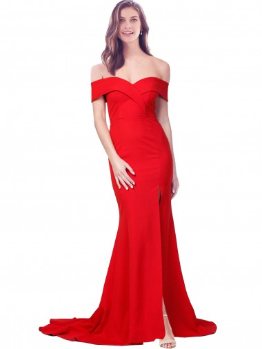 Shop Criss Cross Full Length Long Crepe Prom Dress with Side Split