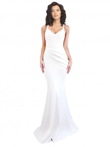Shop Fishtail Shape Spaghetti Straps Open Back Crepe Prom Dress with Ruffles