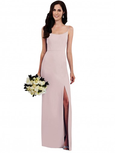 Shop Spaghetti Strap V Back Crepe Prom Dress with Front Slit