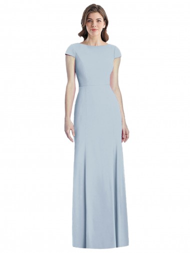 Shop Bateau Neck Cap Sleeves Open Back Trumpet Prom Dress