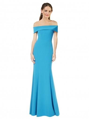 Shop Off the Shoulder Crepe Prom Dress with Fitted Silhouette