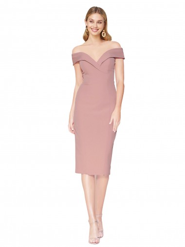 Shop Knee Length Off the Shoulder Sweetheart Crepe Cocktail Prom Dress / Homecoming Dress