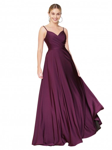 Shop High Neck Spaghetti Straps Long V-Back Crepe Prom Dress