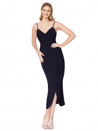 Shop High Neck Spaghetti Straps Crepe Short Wrap Cocktail Prom Dress / Homecoming Dress