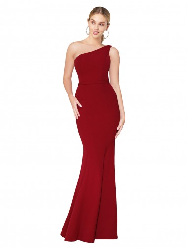 Shop One Shoulder Long High Neck Sleeveless Mermaid Crepe Prom Dress