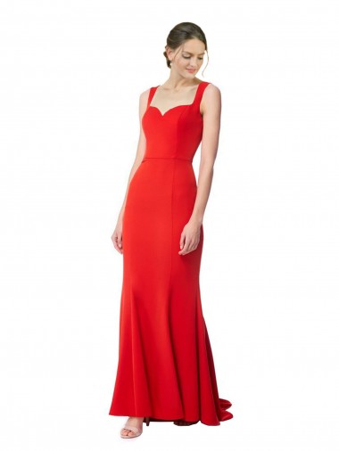 Shop Long Chapel Train Fishtail Maxi Crepe Prom Dress with Sweetheart Neckline