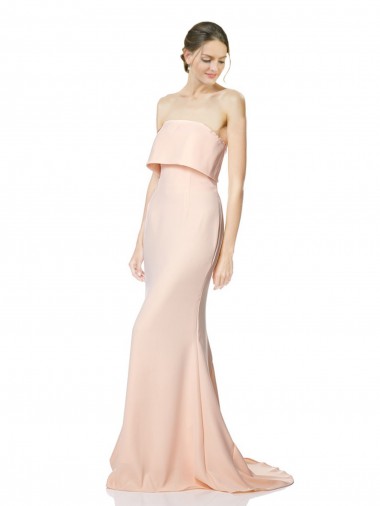 Shop High Neck Strapless Long Crepe Maxi Prom Dress with Overlay