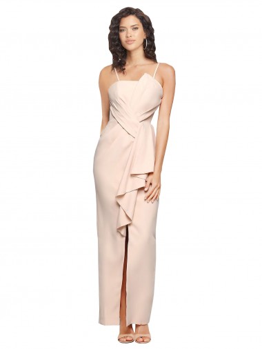 Shop Long Full Length Ruffles Strapless Low Back Crepe Prom Dress with Straps