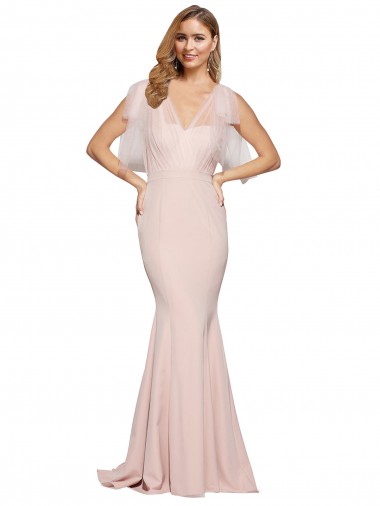 Shop Double Bow Full Length Sweetheart Crepe Prom Dress with Tulle Overlay