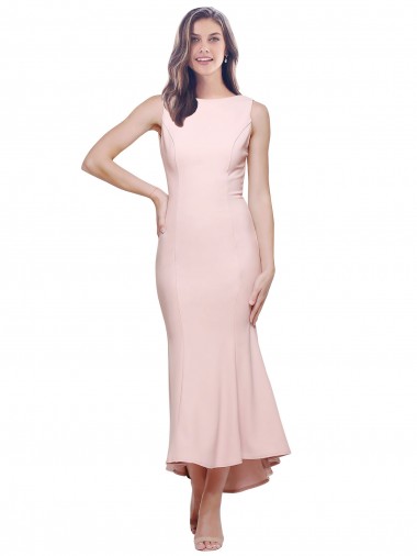 Shop High Neck Low V-Back Midi Length Crepe Cocktail Dress / Prom Dress