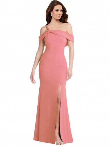 Shop One Shoulder Draped Cuff Maxi Prom Dress with Front Slit