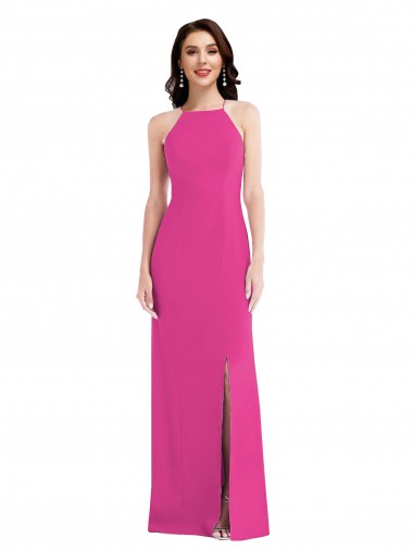 Shop Open Back High Neck Halter Trumpet Crepe Prom Dress