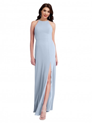 Shop Fit and Flare High Neck Crepe Prom Dress with Side Slit
