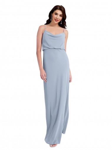 Shop Draped Cowl Neck Long Crepe Prom Dress with Spaghetti Straps