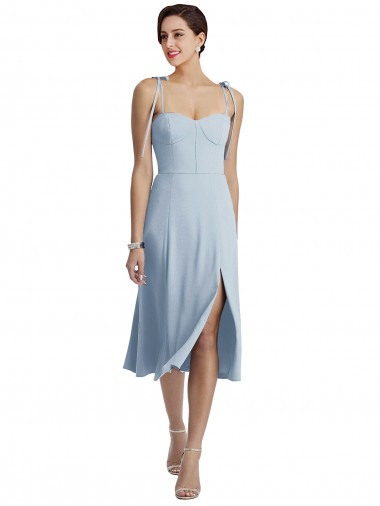Shop Midi Cocktail Length Bustier Crepe Prom Dress with Back Bow Straps