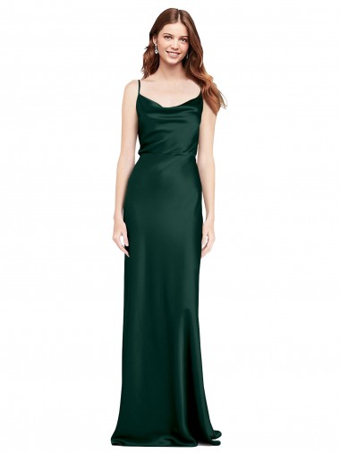Shop Fitted Cowl Neck Long Stretch Satin Slip Prom Dress with V-Back