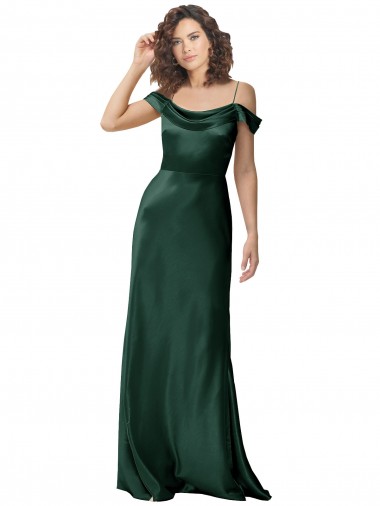 Shop Off the Shoulder Sleeves Long Stretch Satin Prom Dress with Pleated Draped Neckline