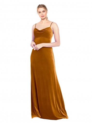 Shop Long Velvet Cowl Neck Slip Prom Dress