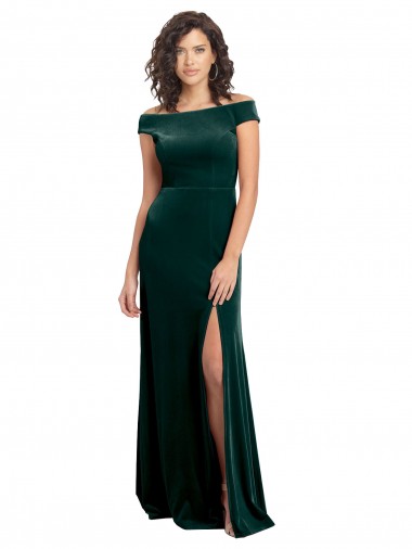 Shop Floor Length Cap Sleeves Long Velvet Prom Dress with High Side Slit