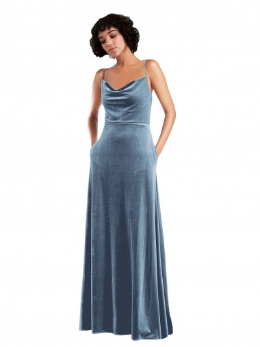 Shop Sleek Cowl Neck Velvet Maxi Prom Dress with Pockets