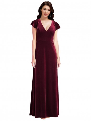 Shop Flutter Sleeve Velvet Maxi Prom Dress with Pockets