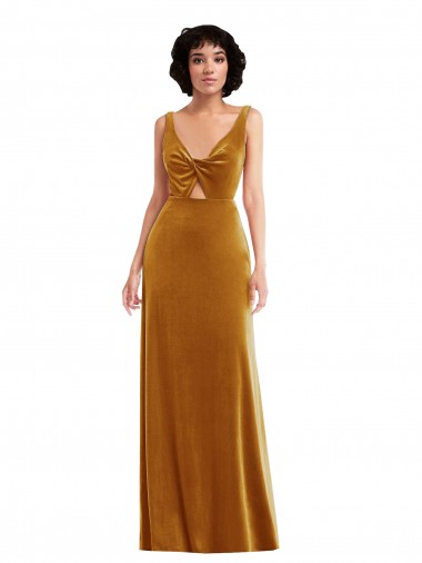Shop Twist Front Cutout Velvet Maxi Prom Dress with Pockets