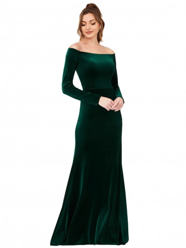 Shop Off the Shoulder Long Sleeves Stretch Velvet Prom Dress